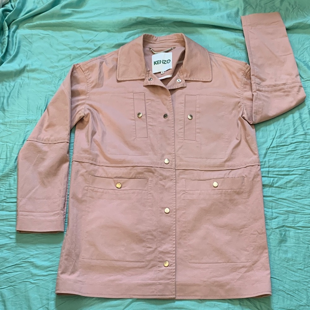 KENZO Dusty Rose Cotton Utility Jacket with Gold-Tone Snaps